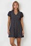 Black V-Neck Sleeve Gathered Polka Dot Patterned Dress Alc-X15524