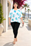 Plus Size V-Neck Shiny Printed Stoned Off Shoulder Loose Capri Sleeve Women's Blouse