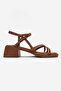 Cirelle Tan Genuine Leather Flip Flops Women's Thick Heeled Sandals - 4