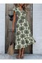 Women's Short Sleeve V-Neck Single Jersey Dress with Lace Detail at the Waist and Slit - 2