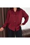 Burgundy Gold Button Detailed Pinstripe Satin Shirt - 5