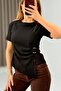 Women's Side Buckle Asymmetrical Cut Corset Short Sleeve Blouse Black - 3