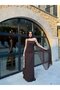 Brown Strapless Shawl Detailed Draped Evening Dress - 3