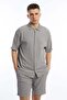 Men's Crinkle Fabric Shirt / Shorts Set Gray
