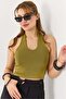 Women's halter neck crop top - green - 2