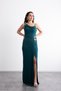 Long, Stylish Evening Dress with Shoulder and Waist Accessories, Draping, Crepe Fabric, and Slits. - 5