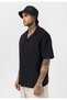 Patterned Oversize Short Sleeve Linen Shirt - 4