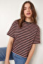 Striped Oversize Knitted T-Shirt Lcr0124 Brown