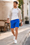 Men's Cobalt Blue Pique Fabric Elastic Waist Lace-Up Shorts - 5