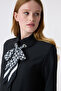 Scarf Detailed Hidden Buttoned Shirt Collar Valea Black Tunic 1657 - 3