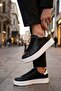 Men's Black/White/Orange Detailed Genuine Leather Sneakers - Casual Daily Shoes Lfn-541 - 6