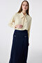 Long Navy Blue Skirt with Pleated Metal Accessories 0218 - 4