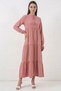 Women's T-Neck Gathered Waist Ruffled Lace-Up Viscose Powder Dress - 2