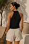 Black Halter Neck Cotton Viscose Slim Knitwear Blouse - 5
