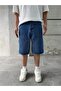 Part Stitched Dark Blue Bermuda Baggy Shorts - 2