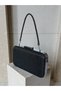 Black Glitter Women's Evening Dress Bag with Black Stone Handle Detail for Wedding, Engagement, Graduation - 2