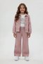 Girl's 3-Piece Set with Pink Floral Embroidered Jacket and Wide-Leg Trousers 24115