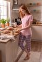 Women's Pink Pattern Buttonless Crew Neck Summer Lycra Viscose Flexible Short Sleeve Capri Pajama Set - 3