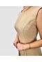 Beige Linen Crew Neck Flounce Midi Dress - 6