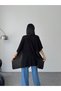 Women's Black Front Detailed Poncho Cardigan - 7
