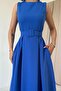 Cobalt Blue Halter Collar Flared Dress - 3