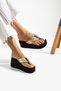 Nora High Platform 7cm Black Leather-Look Women's Flip Flops Beach Slippers