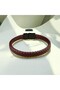 Burgundy Men's Bracelet Genuine Leather Fine Weave Design 8m Thickness Magnetic Clip - 7