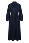Scarf Collar Half Button Belted Dress 2262-05 Navy Blue - 5