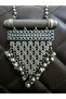 Oxidized Silver Statement Long Necklace Pink/Green - 2