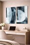 Navy Blue and Ice Blue Patterned Modern 2-Piece Decorative Glass Painting Set for Office and Home - 2
