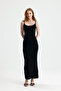 Black Strappy Long Straight Dress - 3