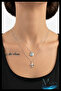 Women's Double Chain Blue Enamel World and Airplane Combination Necklace Silver Color - 2