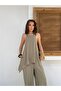 Women's Khaki Knitted Strap Detailed Wide Leg Jumpsuit - 5