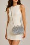 Women's Silver Sequined Hand-Knitted Evening Dress Bag with Silver Chain Strap and Clip Detail - 3
