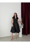 Black V-Neck Belted Short Sleeve Midi Evening Dress - 3