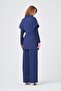 Women's Laser Cut Motif Double Suit Set Navy Blue 31349 - 6