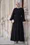 Belted Elastic Waist Modal Dress Black Hm2916 - 4