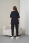 Women's Leopard Patterned Cherry Printed Navy Blue Round Neck T-Shirt Black Jogger Sweatpants Set - 5