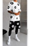 "Men's White T-Shirt with Black Floral Pattern Oversized Shorts Set" - 7