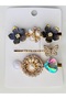Brooch - Set of 3 Black Brooches with Flowers, Butterflies, Hearts and Pearl Details - 5