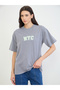 Blue Acid Wash NYC Slogan Cotton T-Shirt - 3