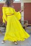 Yellow Ruffled Skirt Elastic Waist Bohemian Muslin Woven Flared Skirt 90 35 - 2