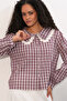 Women's Lace Collar Plaid Shirt 20387 - Burgundy - 3