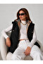 Women's Black Hooded Plaid Lined Quilted Puffer Vest - 3