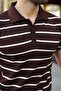 Bitter Brown Striped Polo Collar Knitwear Men's T-Shirt E7405 - 4