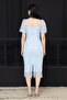 Square Neck Beaded Pencil Dress - Baby Blue - 7