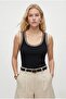 Women's Tiza Collar Embroidered Cotton Sleeveless Black Undershirt
