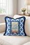 Ciao Bella Window Motif Fringed Cushion Cover - Navy Blue Cushion Cover with Tassels and Blue Tile Pattern - 4