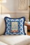 Ciao Bella Window Motif Fringed Cushion Cover - Navy Blue Cushion Cover with Tassels and Blue Tile Pattern - 3