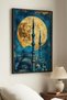Single Wooden Table with Golden Full Moon and Blue Mosque Design - Black Wooden Frame Home and Business Place Table - 3